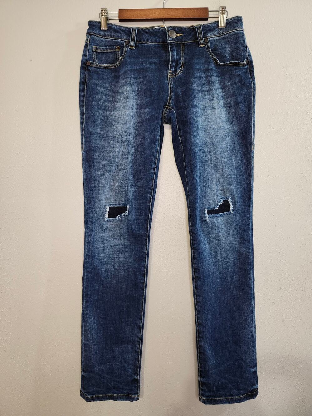 Cabi Slim Boyfriend Women's Dark Wash Distressed Patchwork Jeans Size 4